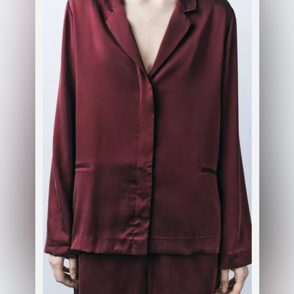Zara SILK PAJAMAS - Maroon SIZE S TOP AND BOTTOM - Picture 2 of 9